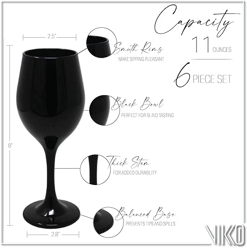 Miniatura 5 de Vikko Copas de vino negro de decoración copas de vino de lujo de 11 onzas con tallo para vino tinto y blanco, copa de vino gruesa y duradera, apta