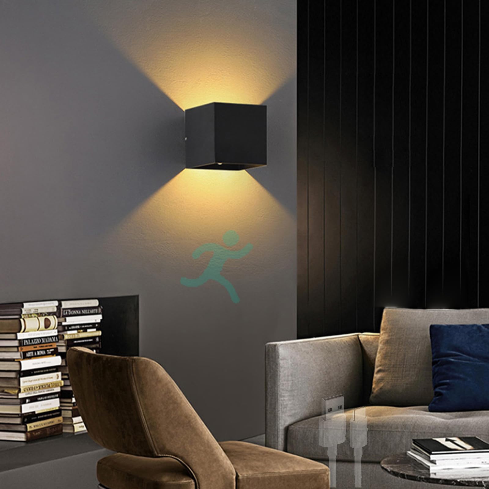 Apliques de pared LED con sensor de movimiento, lámparas de pared recargables de aluminio 8
