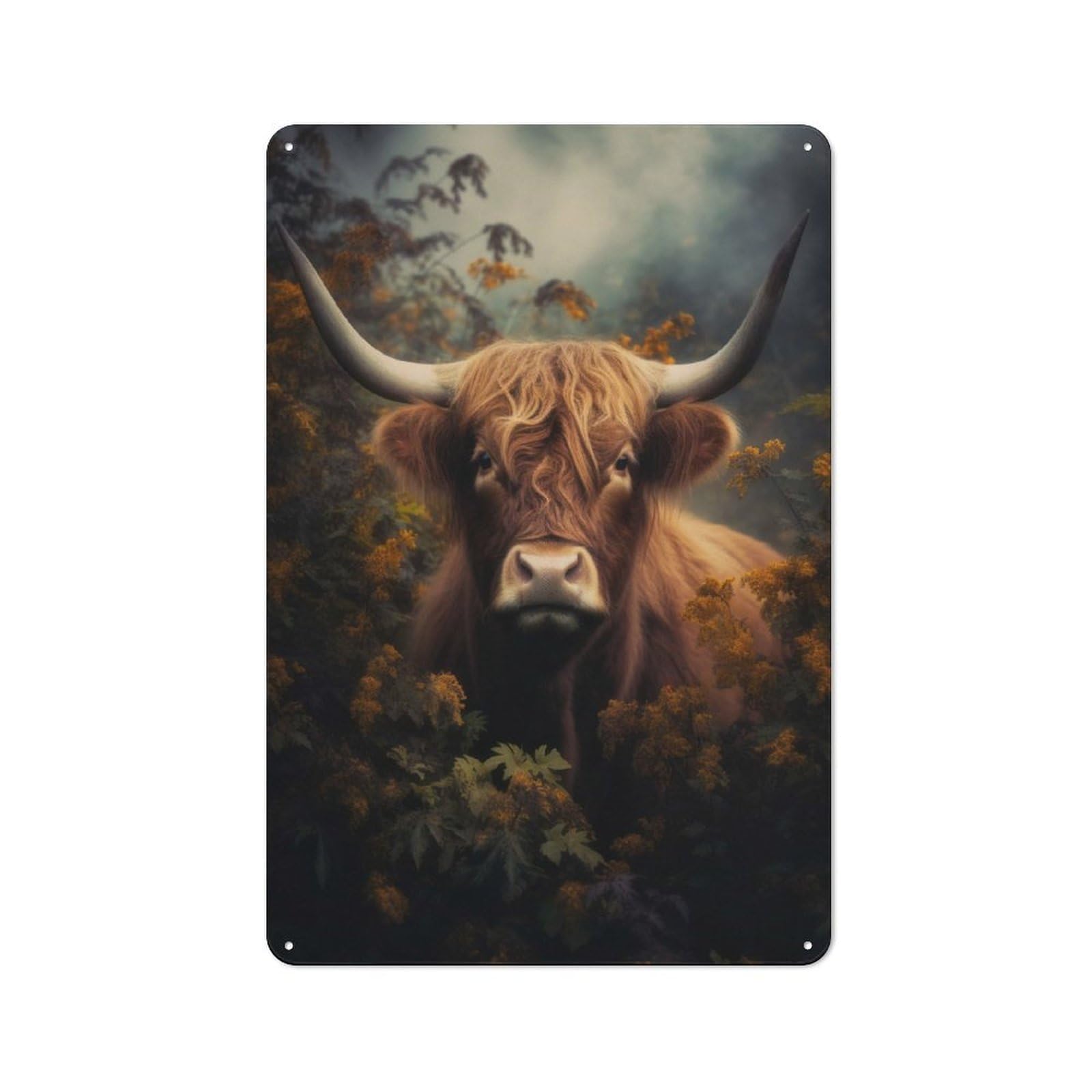 Junmoney Style-1 Bistro Style Bistro Metal Sign 30X20cm Featuring Highland Cow In Foliage, Shop Wall Decor For Takeaway, Bar, Kitchen Or Counter Area