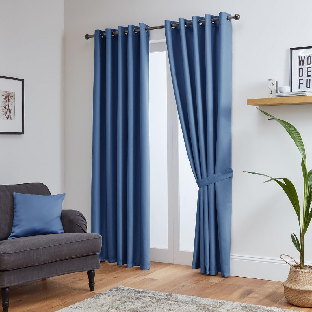 John Aird Blackout Curtains Thermal Energy Saving Eyelet Curtains for Bedroom & Living Room Including Tie Backs (Blue, W 46" x L 72" (2 Panels) โ image 1