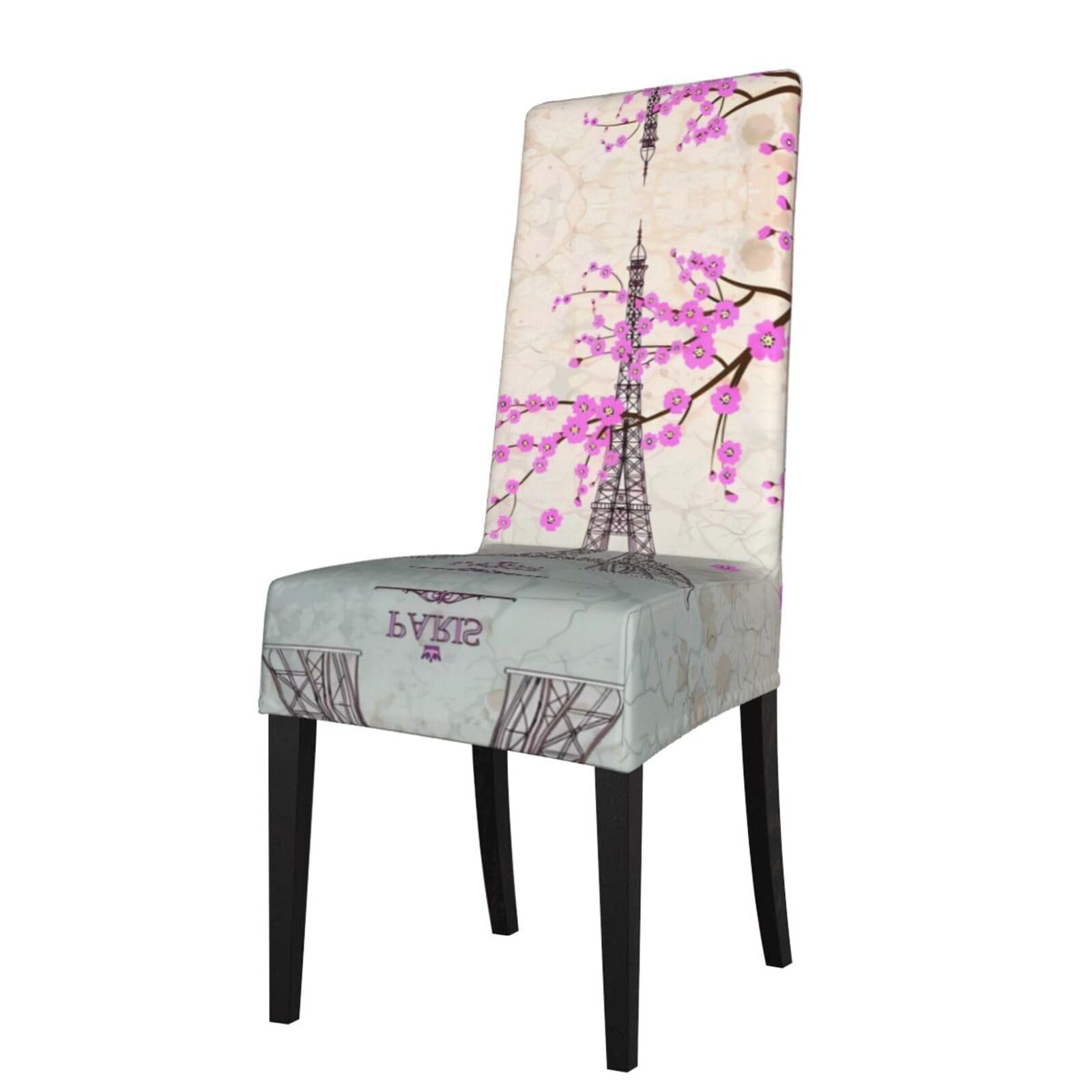 HJFCZH Vintage Eiffel Tower Prints Dining Chair Throw Covers – Stretchable Polyester-Spandex Fabric for Elegant Home & Event Decor - Universal Fit & Easy Care