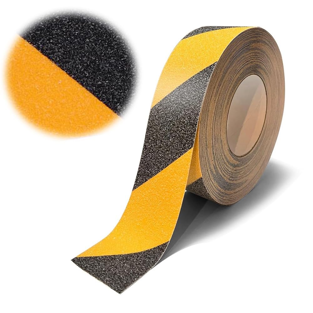 KADEUX Cinta de seguridad antideslizante para interiores, cinta de agarre de 2 pulgadas x 16 pies, cinta antideslizante para escaleras, seguridad, peldaños - amarillo y negro (tamaño: 4 piezas)