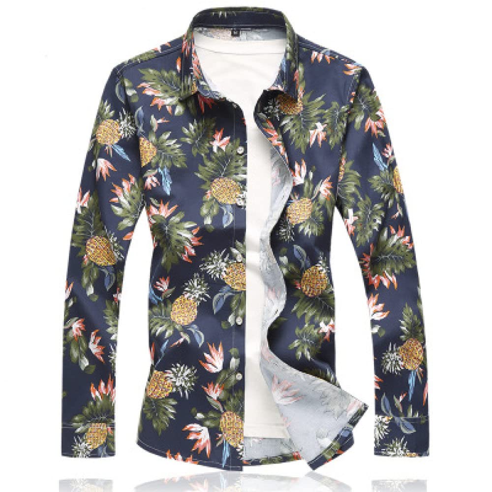 HGJH Hawaii Hemd, Herrenhemd Große Größe Ananas Gelb Disteldruck Hawaiihemd Kuba-Kragen Schwarz Langarm Button Down Weiches Strandhemd Henley-Hemd Für Männer Jungen