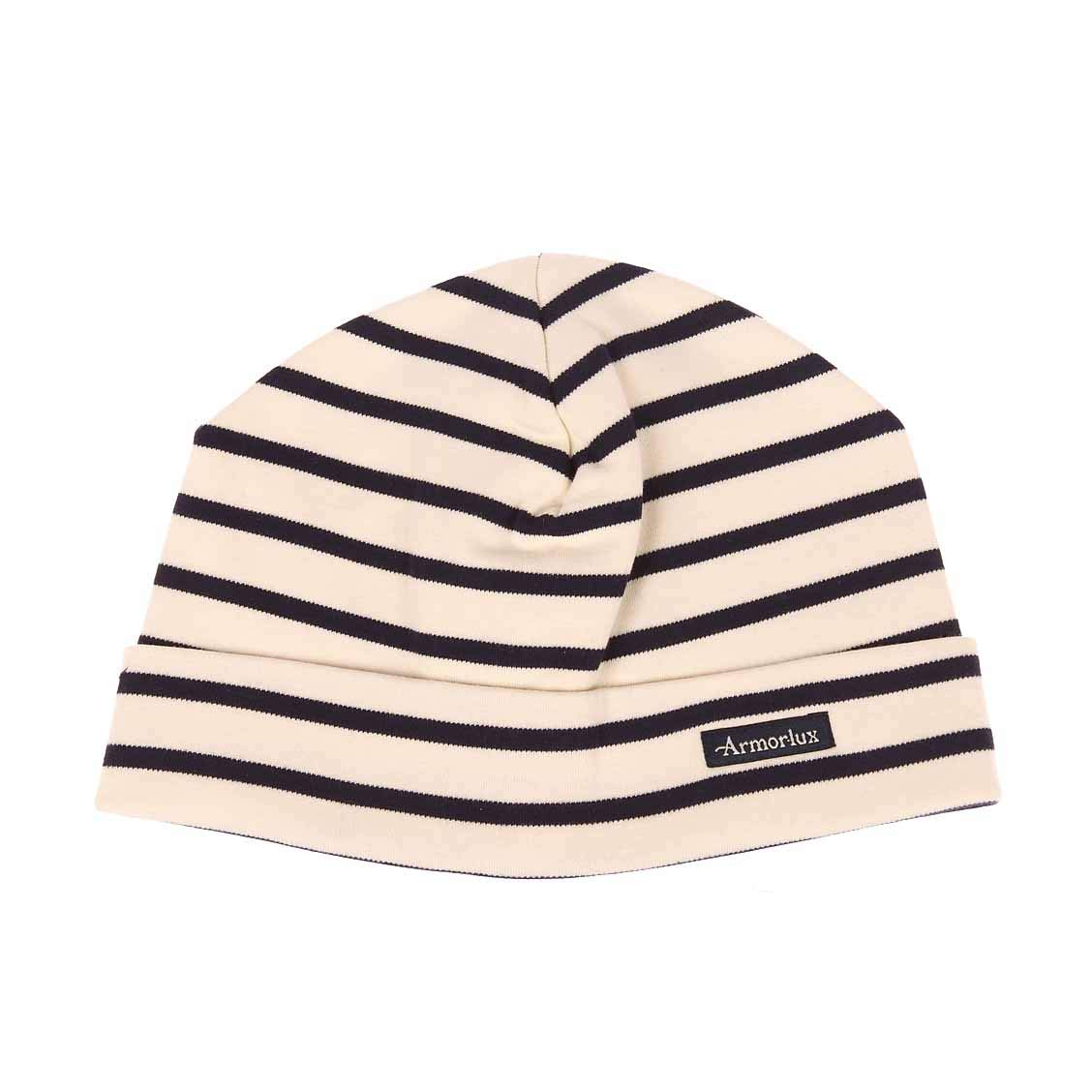 Armor-lux Treguier Cotton Interlock Striped Beanie - Natural-Navy One Size