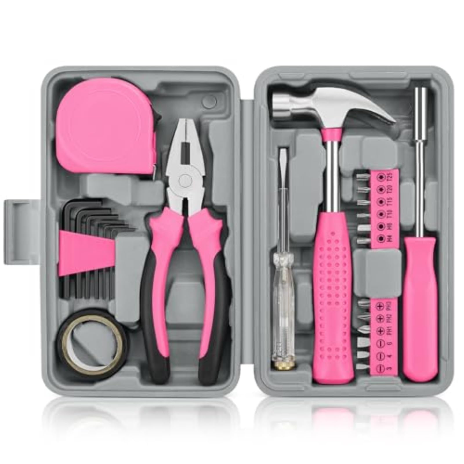Juskaqzyi Women's Red Tool Chest 24Pcs Home Diy Tool Kit For Household Office & Garage Repair Small Hand Tool Set With Storage Case Toolbox(Red)
