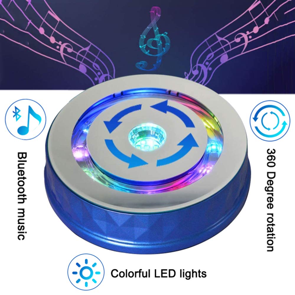 Piattaforma Girevole Musicale, Base Girevole Elettrica con Display a LED Colorato, Piattaforma Rotante con USB/bianca/Load 8KG