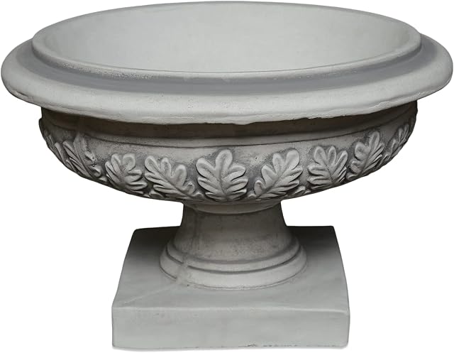 gartendekoparadies.de Solid oak leaf planter, height 28 cm, width 44 cm, footprint 22 x 22 cm, 7.5 litres, grey, 21 kg made of cast stone, frost-proof