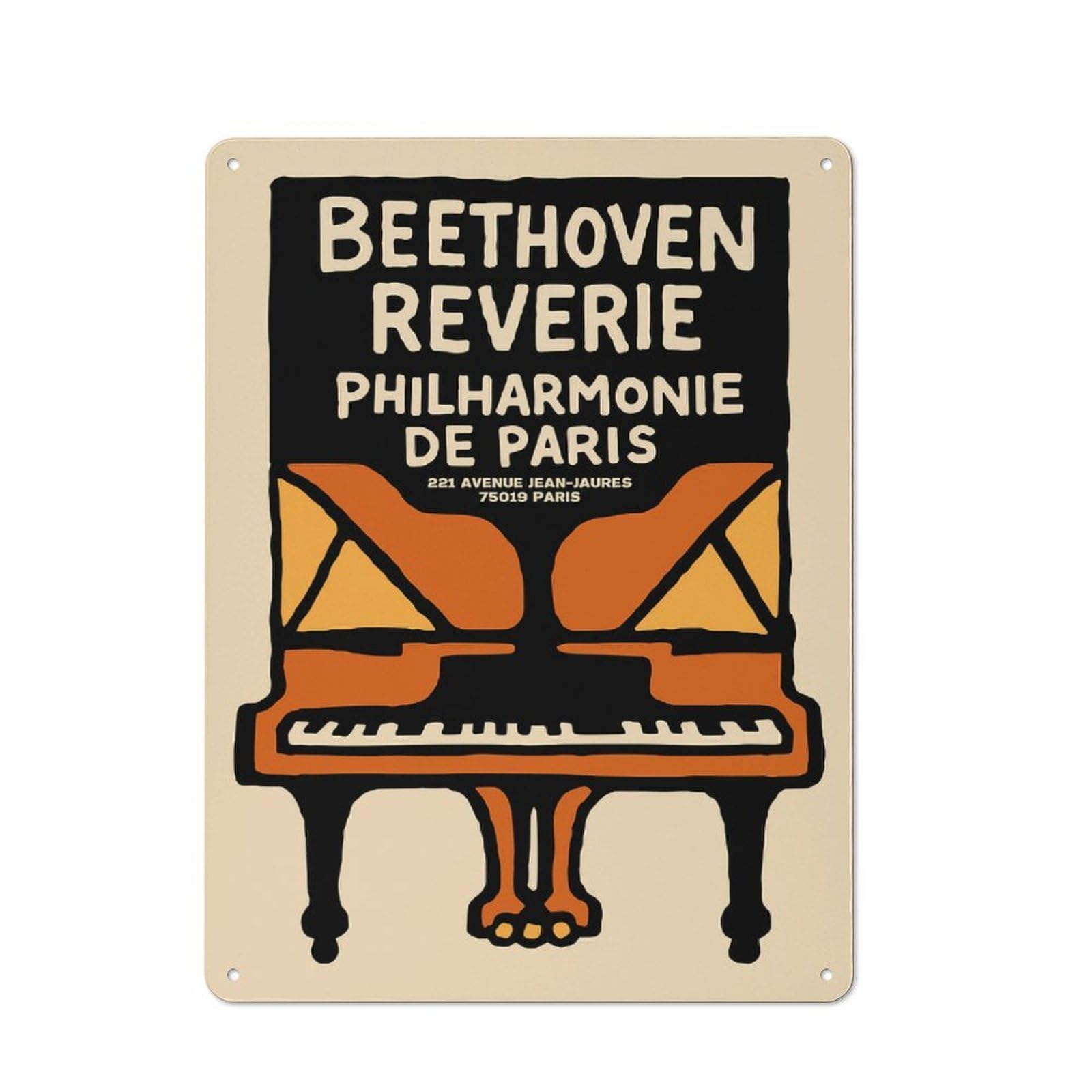 Junmoney Style-21 Beethoven Reverie Philharmonie De Paris Classic Metal Wall Decor 40X30cm, Metal Wall Plaque For Hobby Room, Office, Lounge Or Living Room