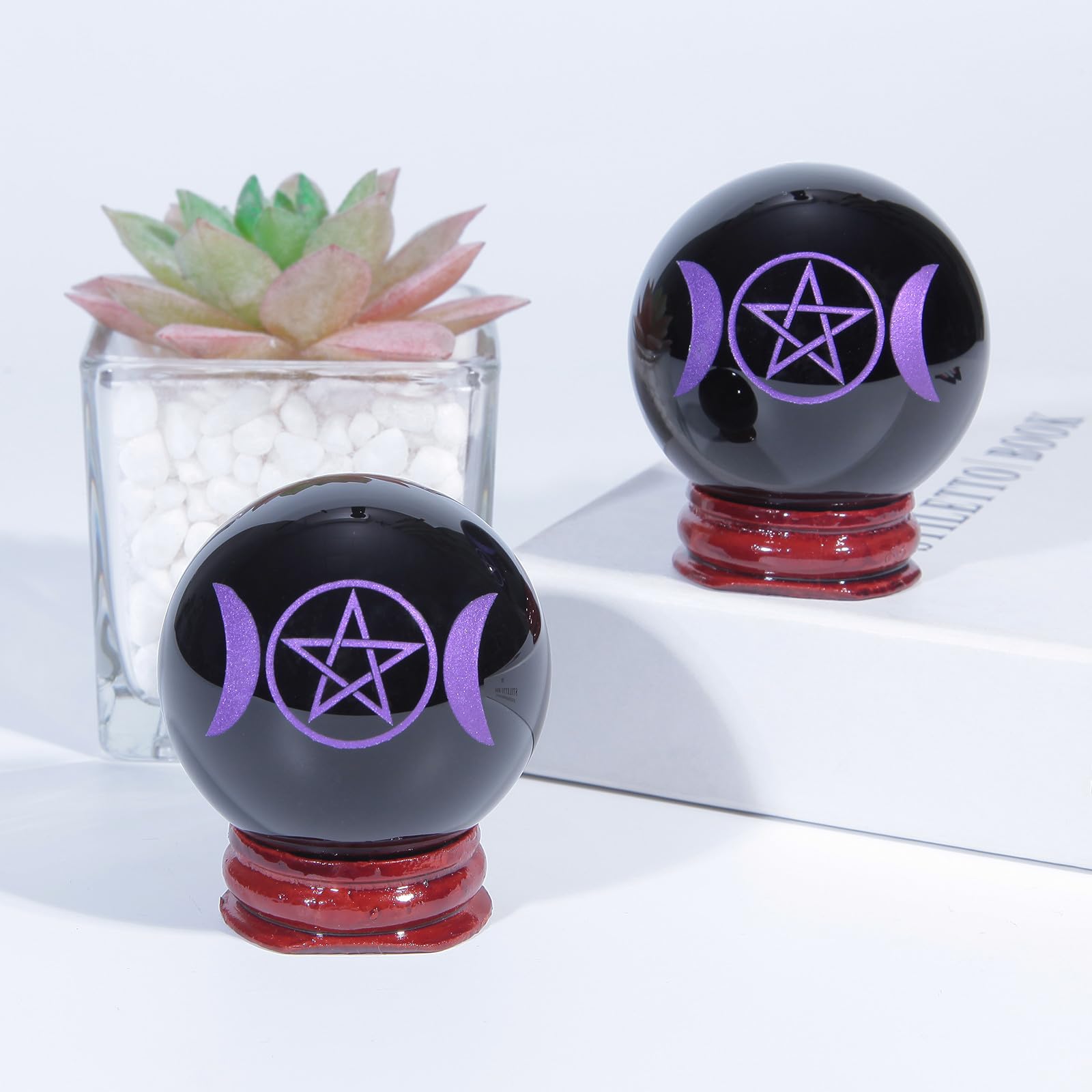 Nupuyai 1.9" Engraved Symbol Obsidian Crystal Ball with Stand - Image 4