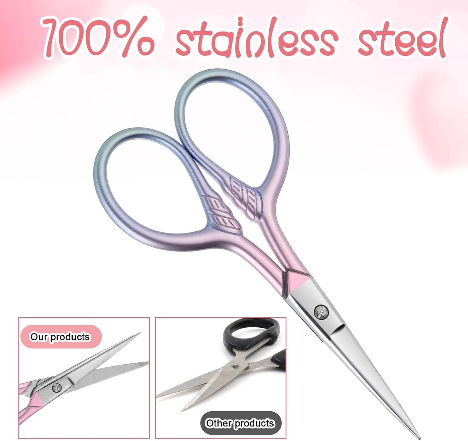2 Pcs Cosmetic Scissors, Facial Beauty Grooming Scissors for Women, Pink Straight Tip Eyelash Makeup Scissor for Men, Women, Face Hair, Eyebrows, Beard, Nose, Moustache, Nail Scissor