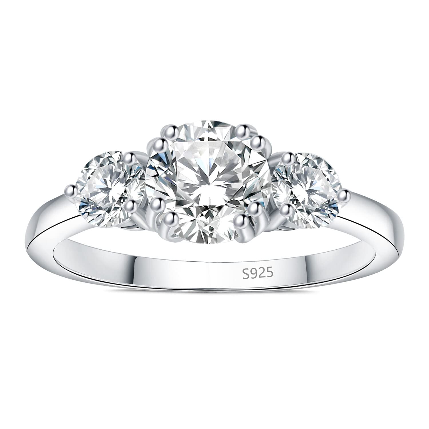 JewelryPalace 1ct Classico Anello a Tre Pietre Donna Argento con Creato Moissanite, Anelli Argento 925 con Pietra a Taglio Rotondo, Fede Nuziale in Tre Ori Anello Matrimonio Set Gioielli Donna