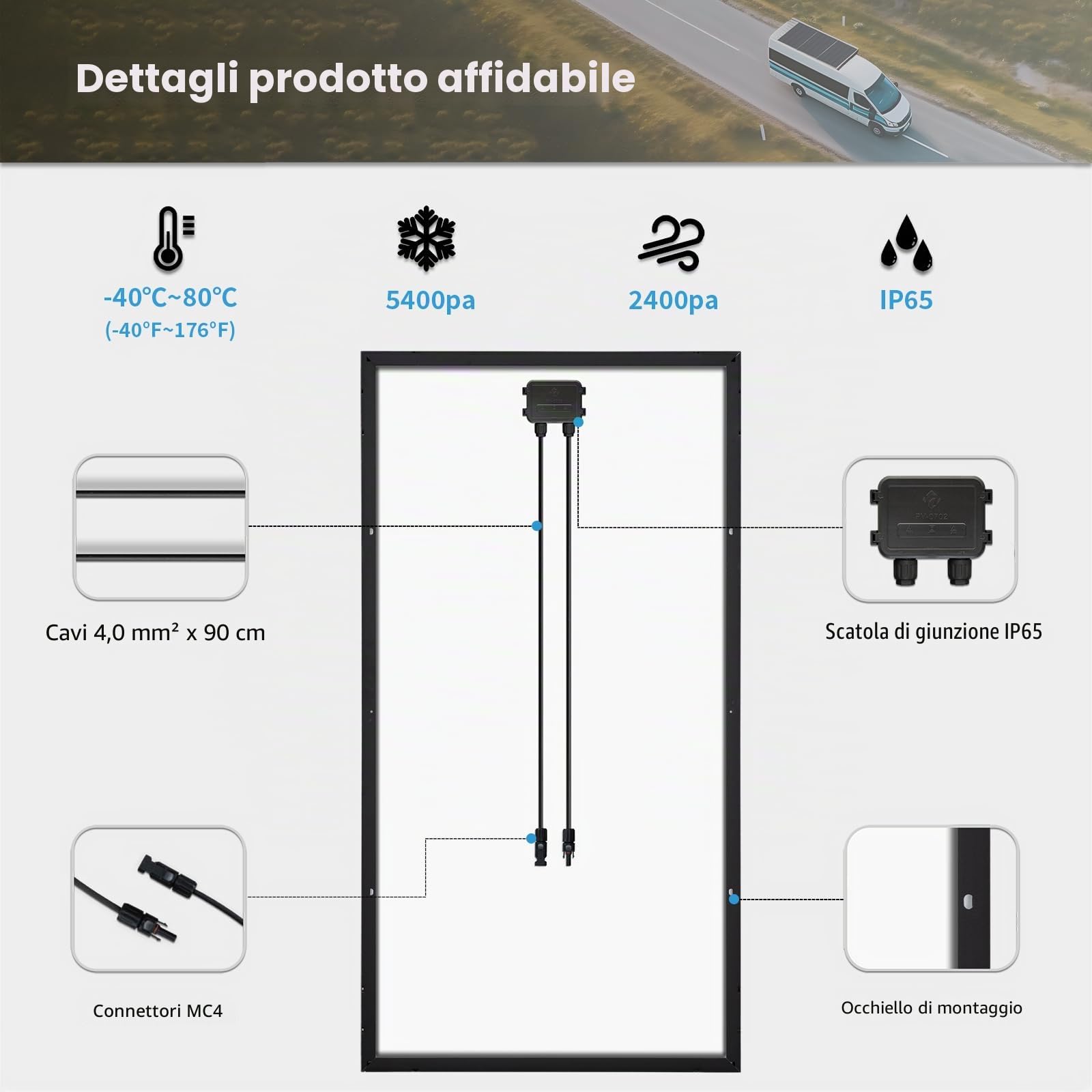 Pannello Solare Monocristallino Tipo N 240W 12V Nero – Modulo Solare ad Alta Efficienza per Camper, Barca, Balcone, Tetto, Batterie 12V e Centrali Elettriche Portatili