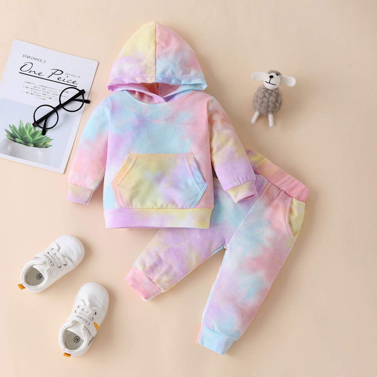Sudadera para recién nacido, bebé, niña, traje batik, sudadera con capucha, parte superior, pantalón, conjunto de 2 piezas para otoño e invierno