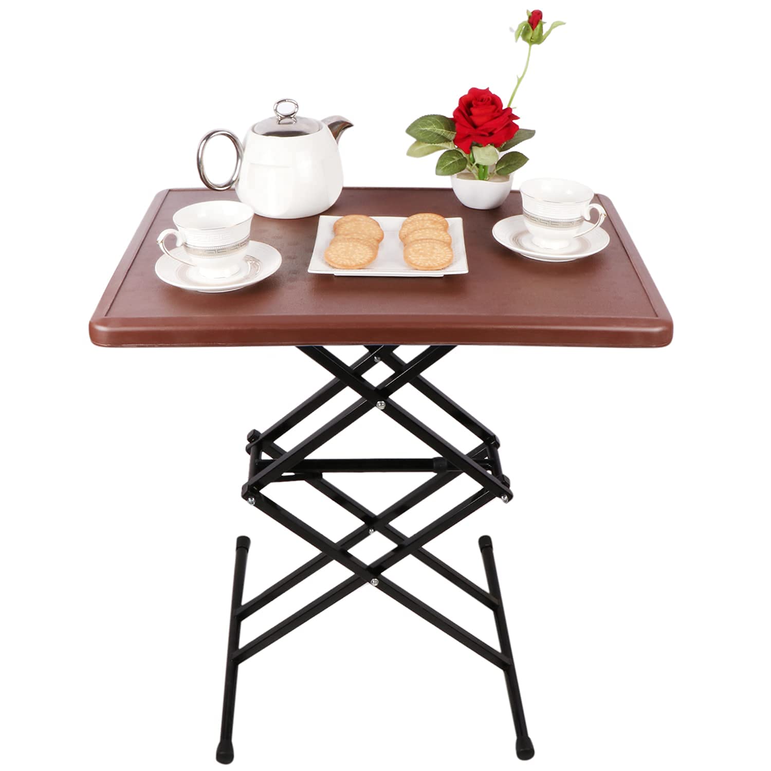 BRANCO Scissor Height-Adjustable Multi-Purpose Rectangular Plastic Folding | Scissor Table Adjustable | Study Table for Students | Brown