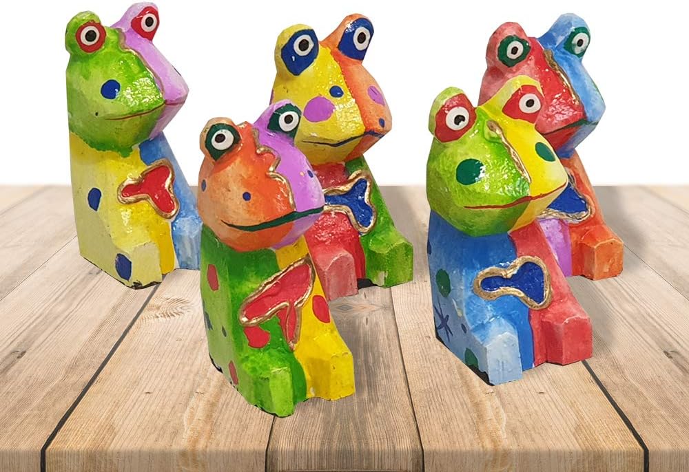 VIE Naturals Abstract Frog Carving, Painted - Set Of 5 (4 cm), Various, One - Image 4