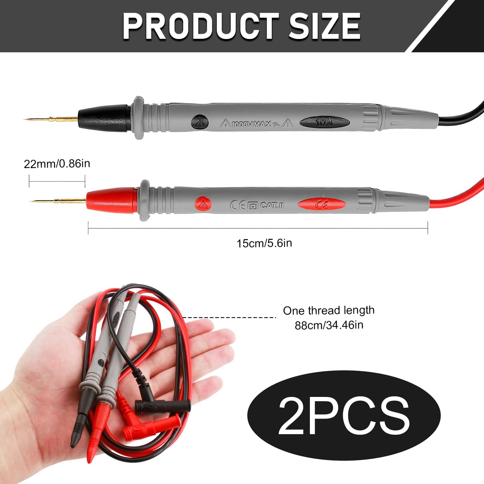 109 Cm Testkabels 2 Stuks Test Naald Tip Probe Pen Kabel Test Lead -  Essentiële Testnaaldpunt Sondepennen