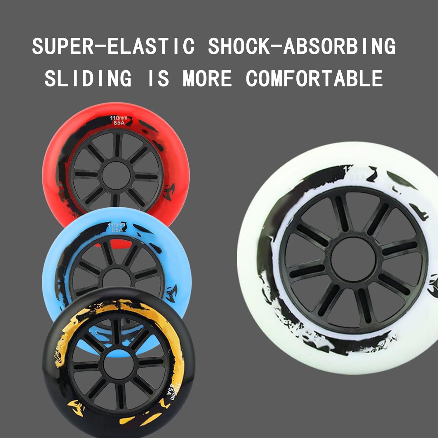 Roues de Rechange pour Patins à Roues alignées 90 mm/100 mm/110 mm, dureté 85A, Roues en PU sans roulements, Lot de 8, Bleu, 90 mm