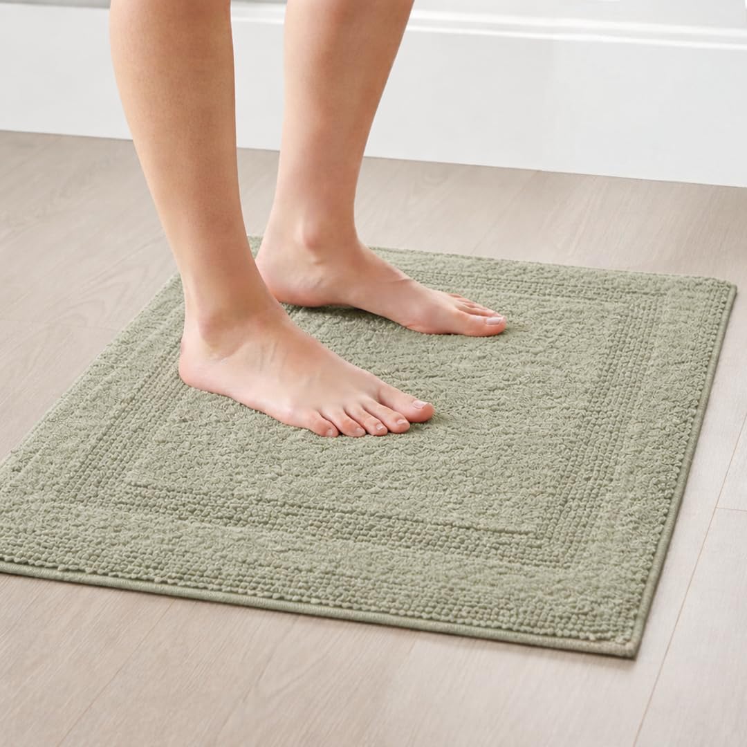 100% Cotton Reversible Tufted Bathmat - Soft, Super Absorbent, Anti-Skid, Heavyweight 2000 GSM, Hypoallergenic, Machine Washable Floor Mat - 40 x 60 cm (Beige Rectangle)-image-18