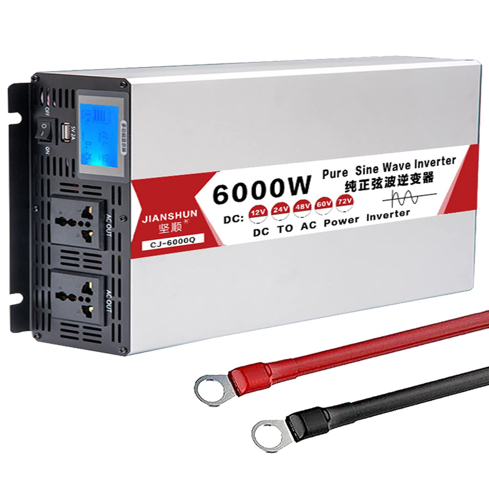 BONAD 4000W 5000W 6000W 8000W Puro Inverter A Onda Sinusoidale 12V 24V 48V 60V Dc A 110V / 220V AC Convertitore,Applicabile alla Famiglia,RV,Camion,Inverter Solare off-Gridi,6000W-12Vto110V