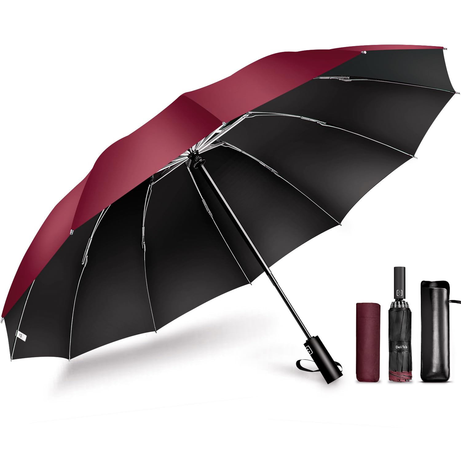 (Extra Large Size, 12 Ribs) Folding Umbrella, One-touch Automatic Opening/Closing, Men's Umbrella, Large, Reverse Folding Umbrella, Windproof, Teflon Treatment, Windproof, Water Repellent, Durable, Fo