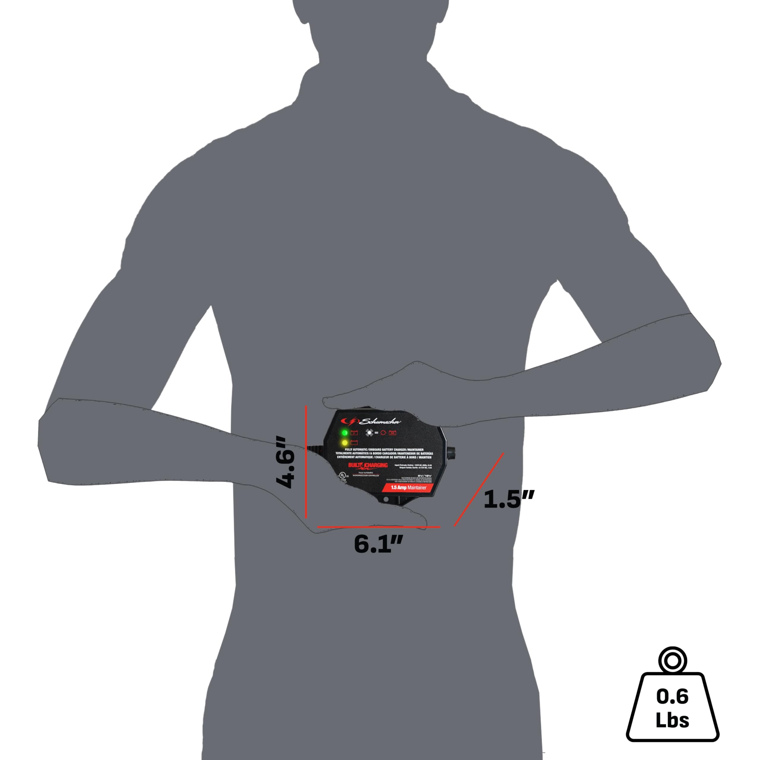 Schumacher Electric 1.5A Car Battery Charger and Maintainer, 3-in-1 Solution, for 6V/12V Power Sport, Automotive, and Marine Batteries, SC1300