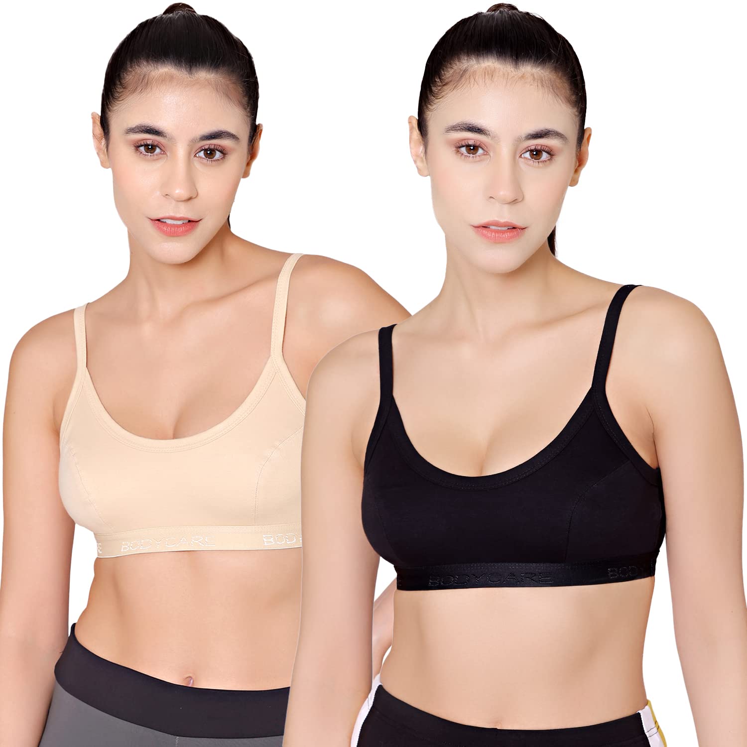 bodycare Women's Cotton, Spandex Non Padded Wire Free Sports, Seamless Bra (E1604BS-30B_Black, Skin_30)-picture-53