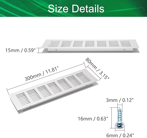 Miniatura 8 de Bettomshin Rejilla de ventilación cuadrada de aleación de aluminio de 15.75 x 3.15 pulgadas (largo x ancho), rejilla de ventilación cuadrada de