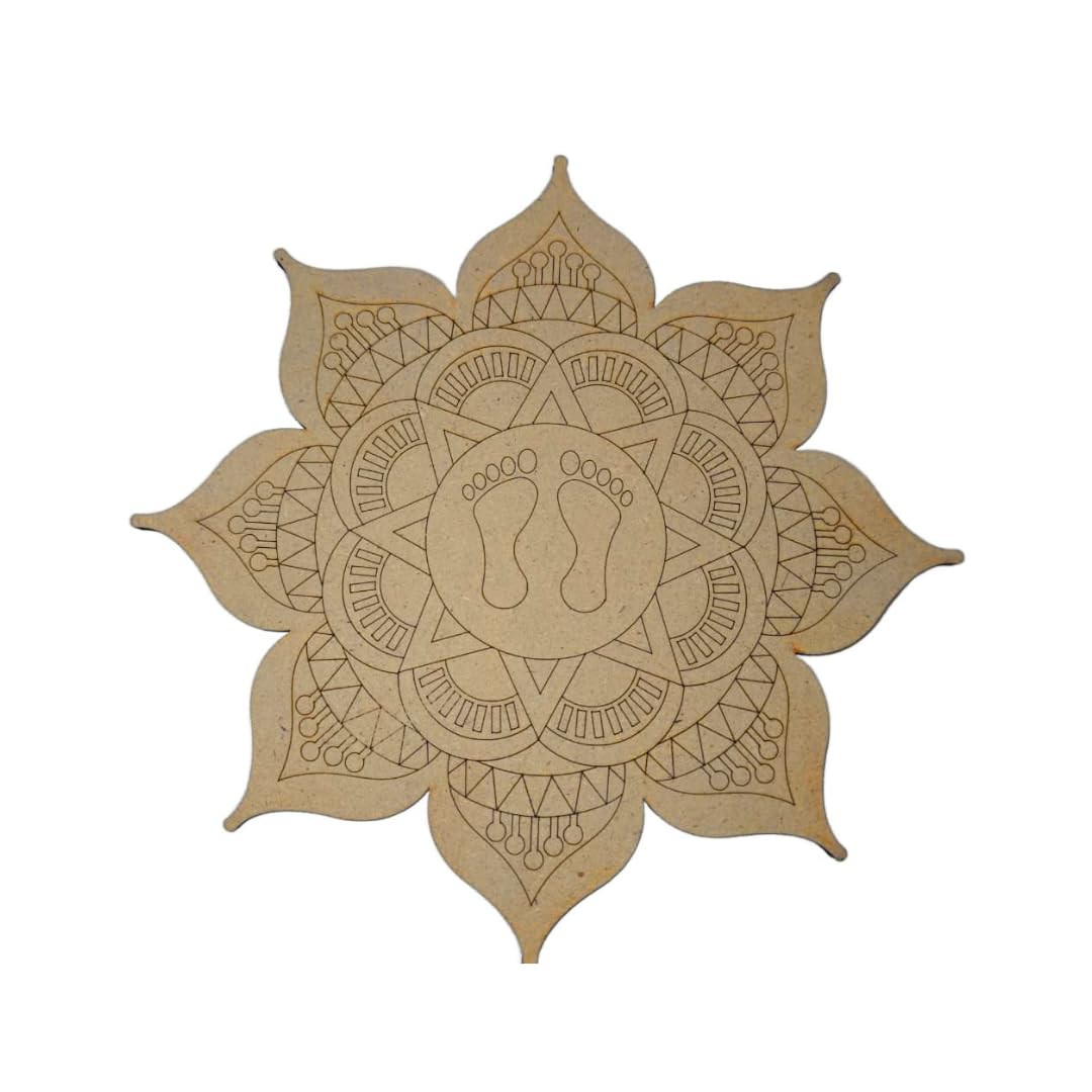 5 inch mdf mandala footprint cutout for diy painting | 4mm thick wooden craft base | pooja rangoli decor | suitable for acrylic, watercolor & clay art | diy craft kit