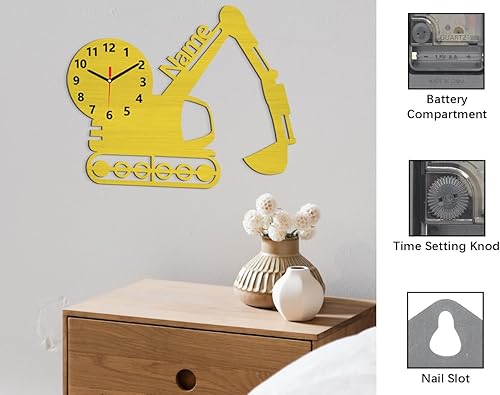 Miniatura 3 de Reloj de pared de madera con excavadora personalizada para decoración de habitación de niños, nombre de niño personalizado, para hijo, hija,