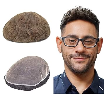 Lordhair Toupee for Men Full French Lace Hairpieces, Base Size 8x10 inch Hair Replacement System for Men (7ASH)