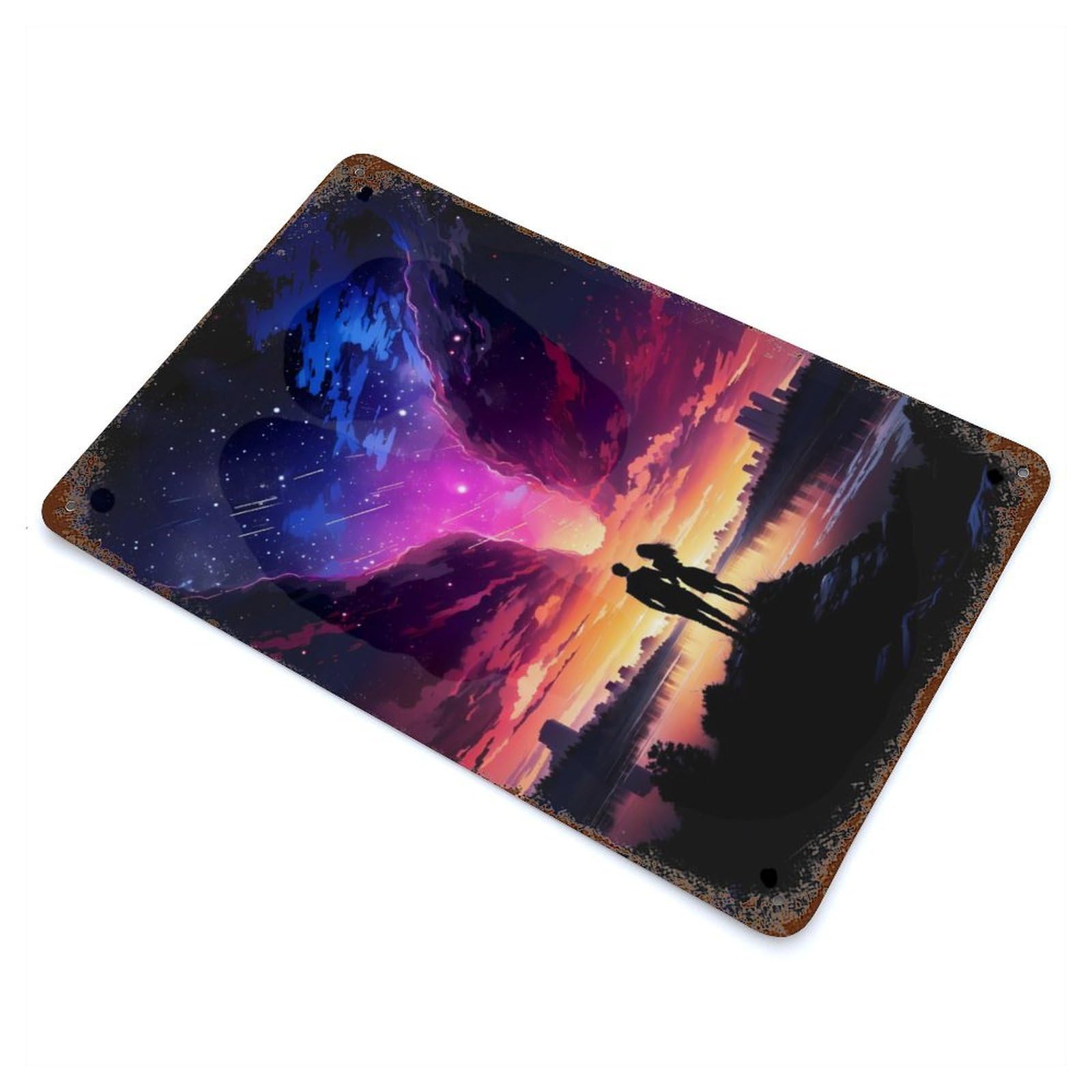 Sunset Nebula Lovers Distressed Metal Wall Sign 11.8"x7.9", Rustic Home Decor for Farmhouse, Kitchen And Entryway Decor