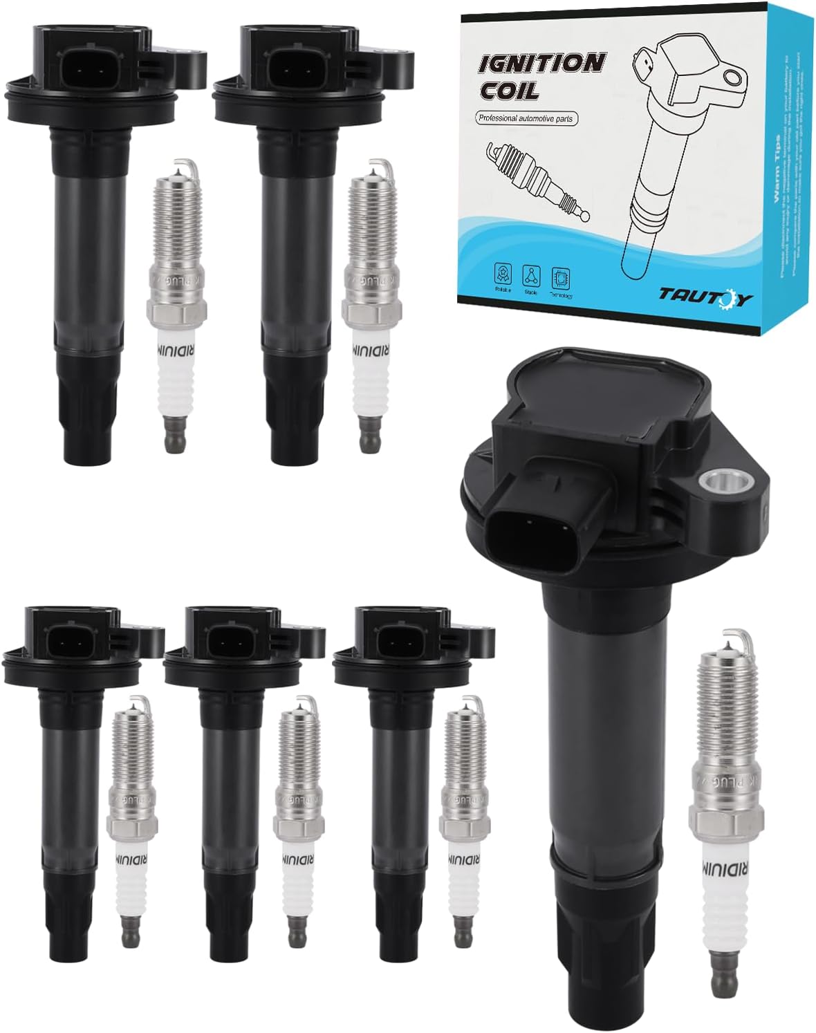 Set of 6 UF553 DG520 Ignition Coil Pack Iridium Spark Plugs (3.5L 3.7L) For Ford Edge Flex Taurus Explorer F150,For Lincoln MKS MKT MKZ MKX,For Mercury Sable