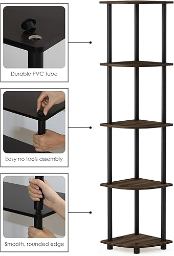 Miniatura 4 de Furinno TURN-N-TUBE - Juego de 2 estantes esquineros de 5 niveles, estantes de almacenamiento abiertos, para organización y almacenamiento, sala de