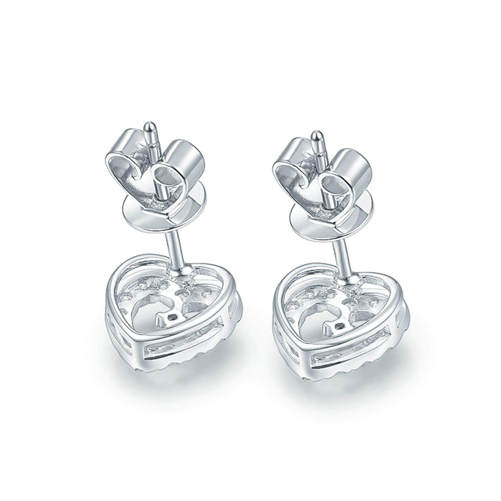 9K / 14K / 18 K Weißgold Ohrringe Hochzeit Damen, Hohl Herz mit Diamant, Ohrringe Silber Damen für Hochzeit