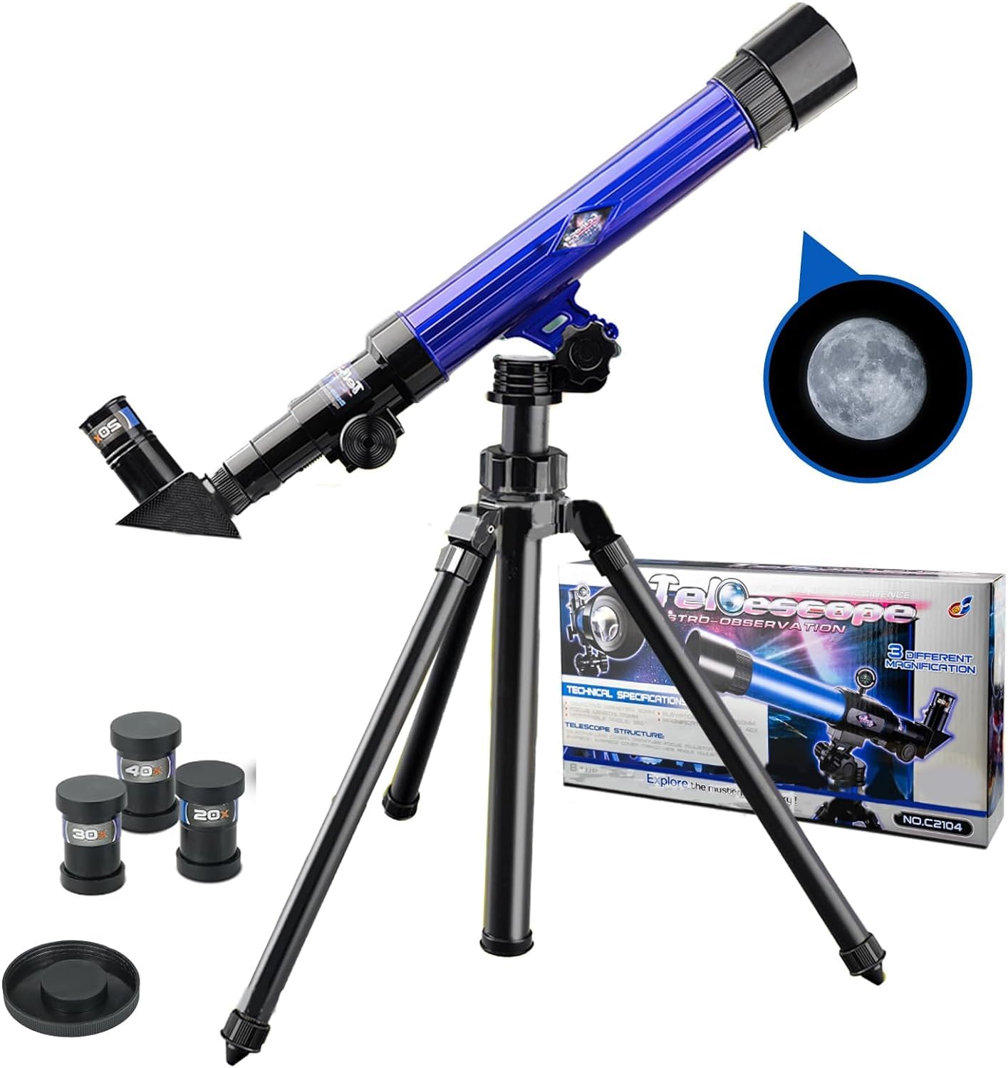 C2104 Lunar Telescope for Kids – 20x 30x 40x Magnification