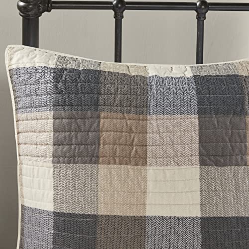 Image of Madison Park Reversible Quilt Cabin Lifestyle Plaid Design - All Season, Breathable Coverlet Bedspread Bedding Set, Matching Shams, Full /Queen(90 inchx90 inch), Neutral 6 Piece