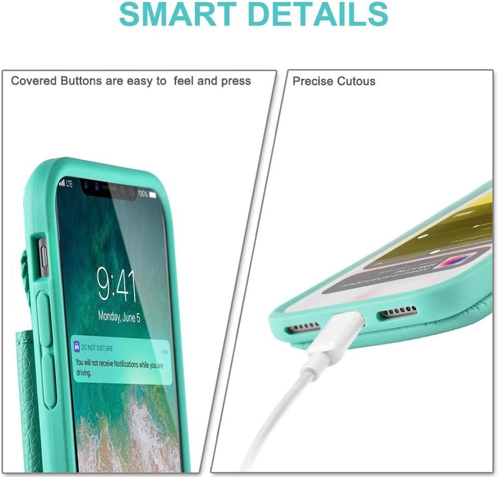 LAMEEKU Wallet Case for Apple iPhone Xs and iPhone X, Protective Leather Cases with Credit Card Holder Slot Pocket, Shockproof TPU Bumper Phone Cover Compatible with iPhone Xs/X - Mint Green