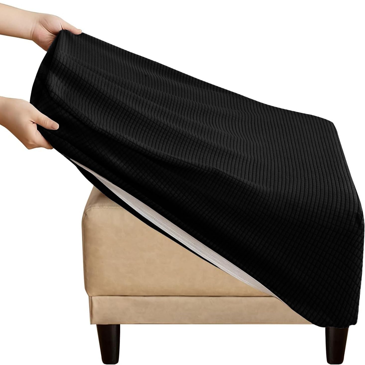 Housse de pouf carré noir 60cm en jacquard extensible