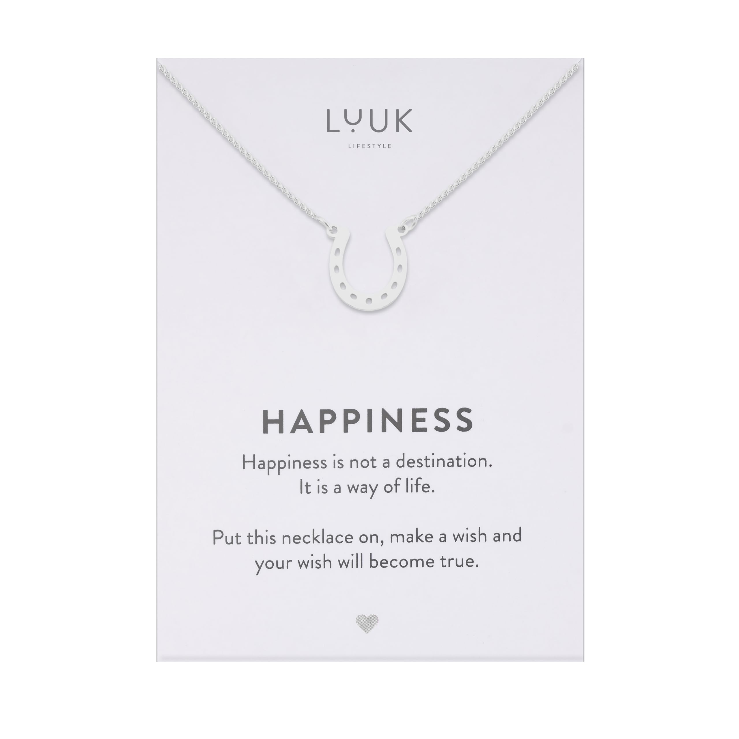 LUUK LIFESTYLE Collana con ciondolo diverso e acciaio inossidabile 50 cm, con carta HAPPINESS, idea regali donna, lei, ragazza, compleanno, portafortuna, gioielli elegante, argento, or, rosa