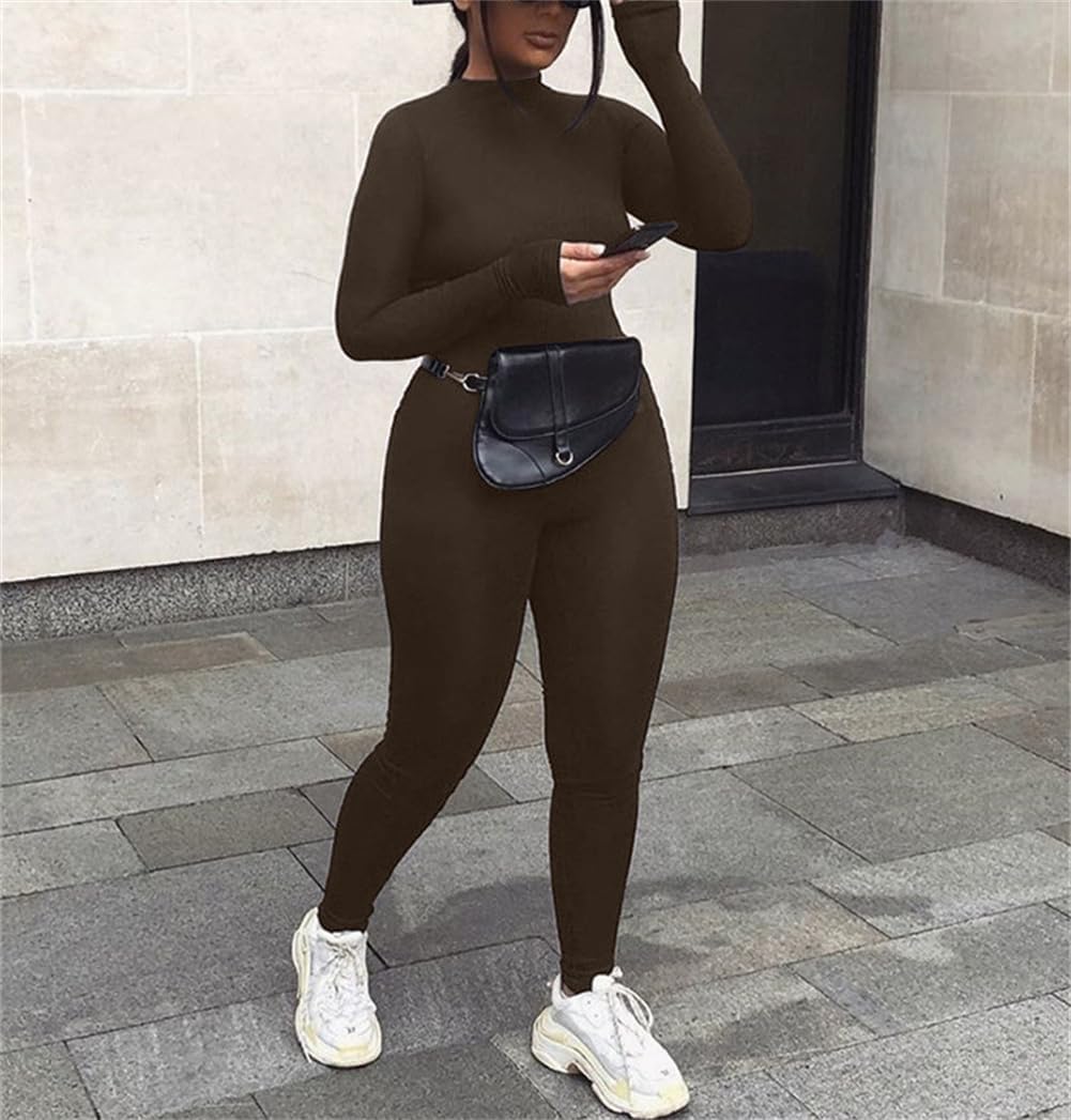 ECHOINE Long Sleeve Jumpsuit For Women Sexy Round Neck Back Zipper Bodycon Long Romper Clubwear - Image 3