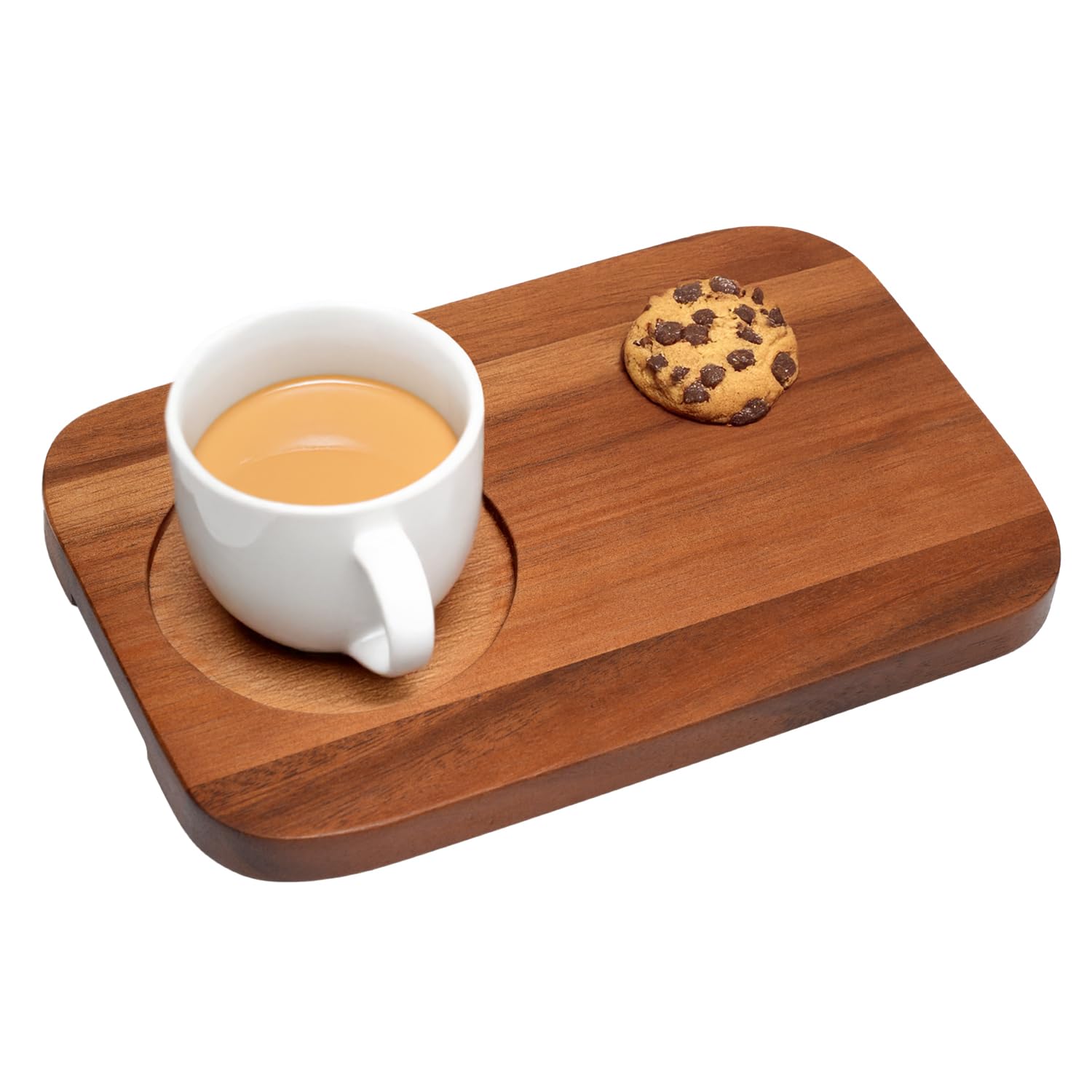 Tea And Biscuit Tray | Wooden Tea and Biscuits Board | Serving Tray with A Separate Cup Space | Easy to Clean Coffee and Cake Board | Christmas, Birthday Gift for Tea Lovers (Acacia Wood)