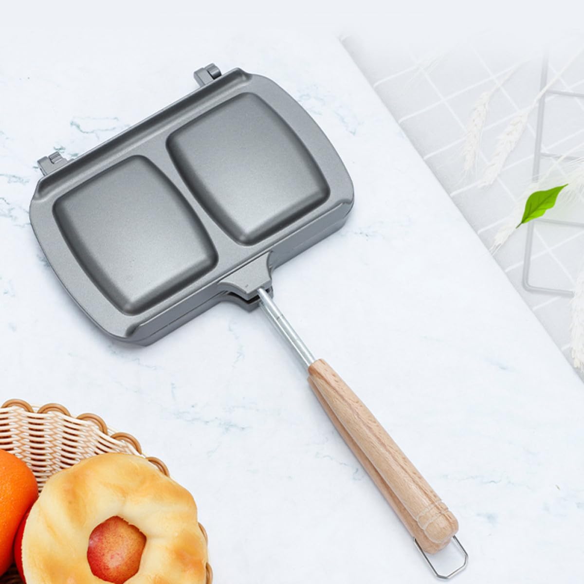 INOOMP Padella Doppia in Lega di Alluminio Antiaderente, Adatta a Gas e Piani Riscaldanti, per Famiglie e Campeggio, per Preparare Sandwich e Colazioni