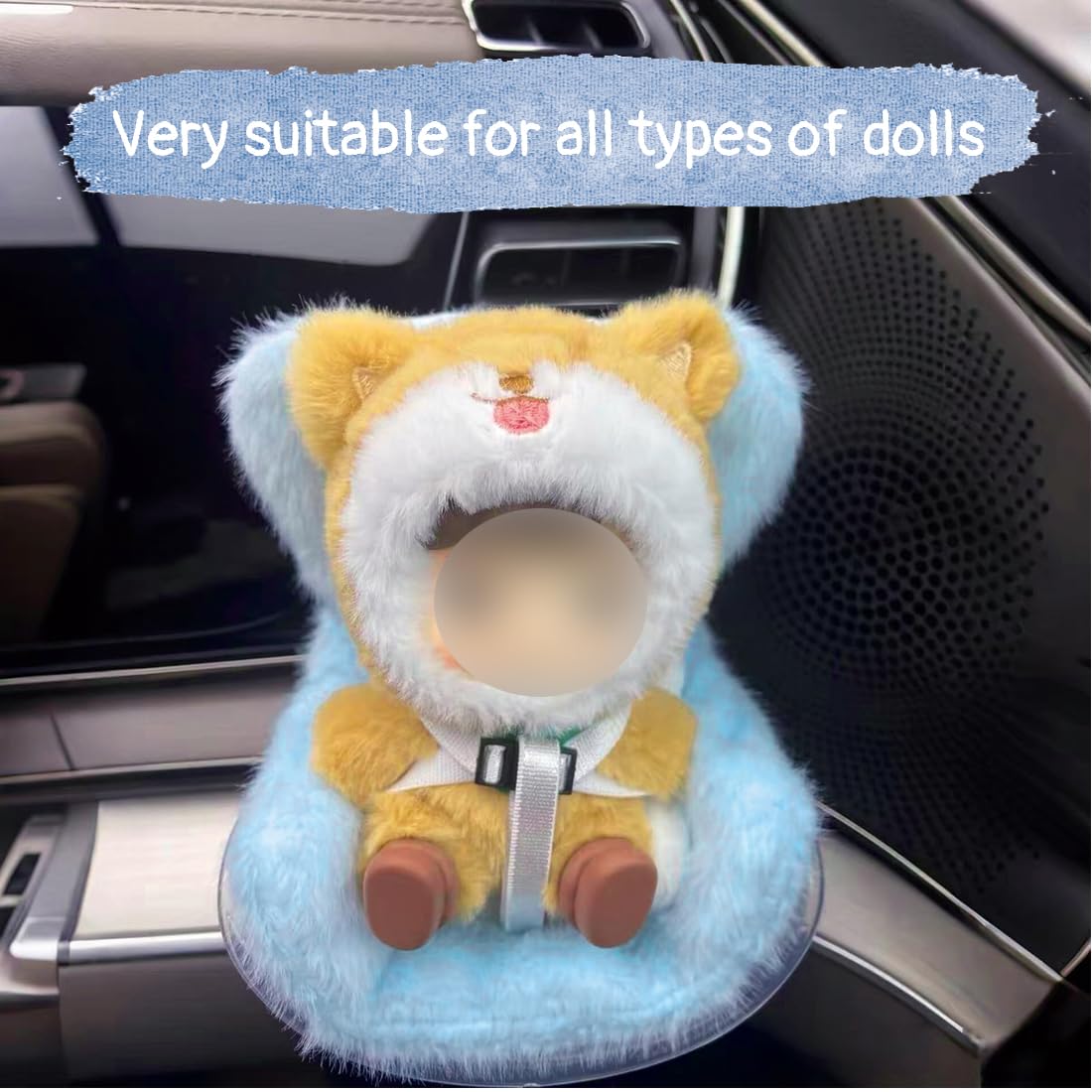 NHQZ Asiento de coche para muñecas Labo con suave cojín de felpa,clip de ventilación,decoracion coche,bonita y práctica decoración de coche para Labo y coleccionistas de muñecas(Azul)