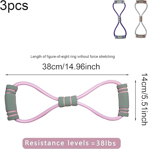 Miniatura 2 de 3 bandas de resistencia de 8 figuras en forma de cuerda de tensión para el hombro, banda elástica para yoga, fitness, gimnasio en casa (rosa,