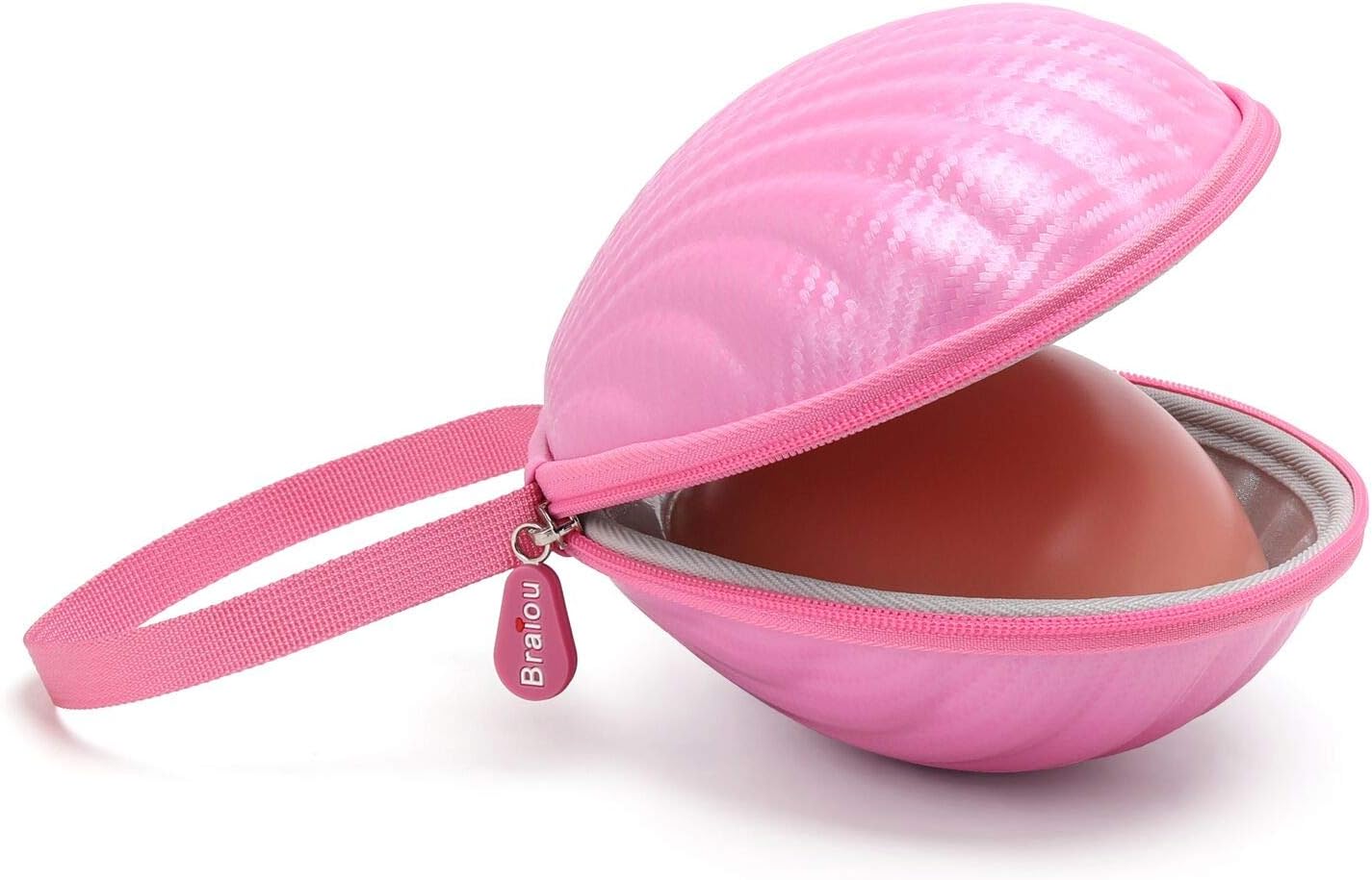 Hard Shell Travel Case for Silicone Bras [A-C Cup] Premium Nubra Organizer Portable Lingerie Underwear Storage Bag (Pink)
