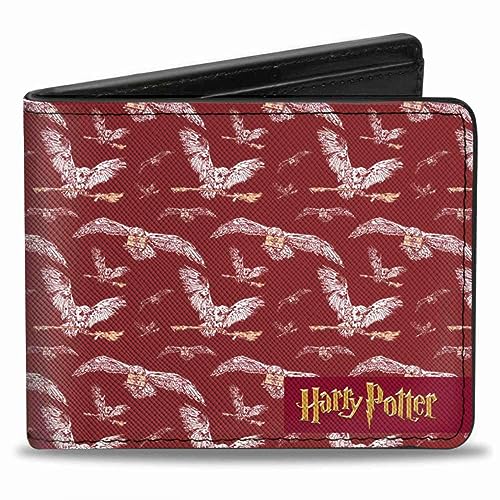 Buckle-Down Wallet Bifold PU Harry Potter Hedwig Flying Poses Burgundy White Golds