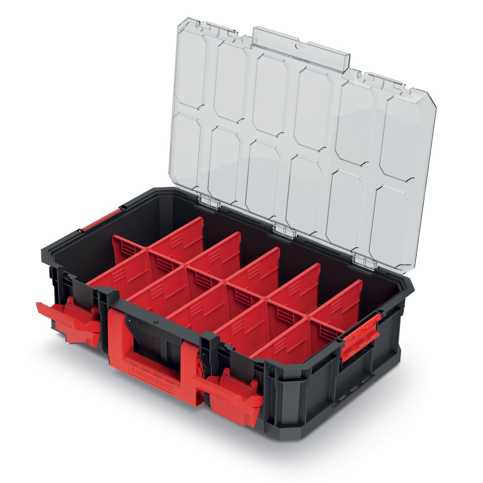 B2c Black Modular Storage Tool Box On Wheels Large Mobile Tray Compartment Stackable Lockable Portable Workshop Garage Equipment Organizer (Box With Dividers And Lid)