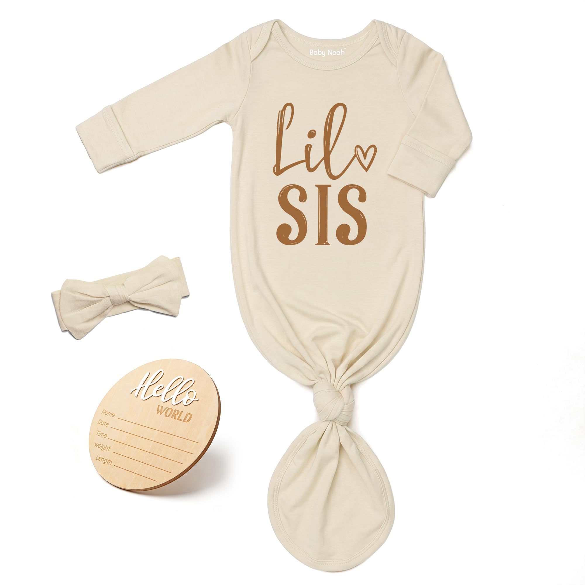 Little Baby Sister Newborn Girl Outfit, Cute Knotted Gown 0-3 Month Soft Infant Going Home Sleepers