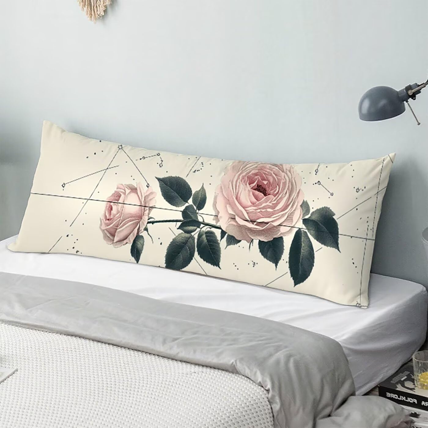 Fioletowa poduszka do spania na boku poszewka 60 x 180 cm, kwiatowa poduszka do spania na boku z niewidocznym zamkiem błyskawicznym, dwustronny nadruk, aksamit poprawia jakość snu, prezent dla kobiet