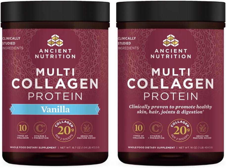 Ancient Nutrition Multi Collagen Protein Powder Sem Sabor 45 Porções + Multi Collagen Protein Powder Baunilha 45 Porções